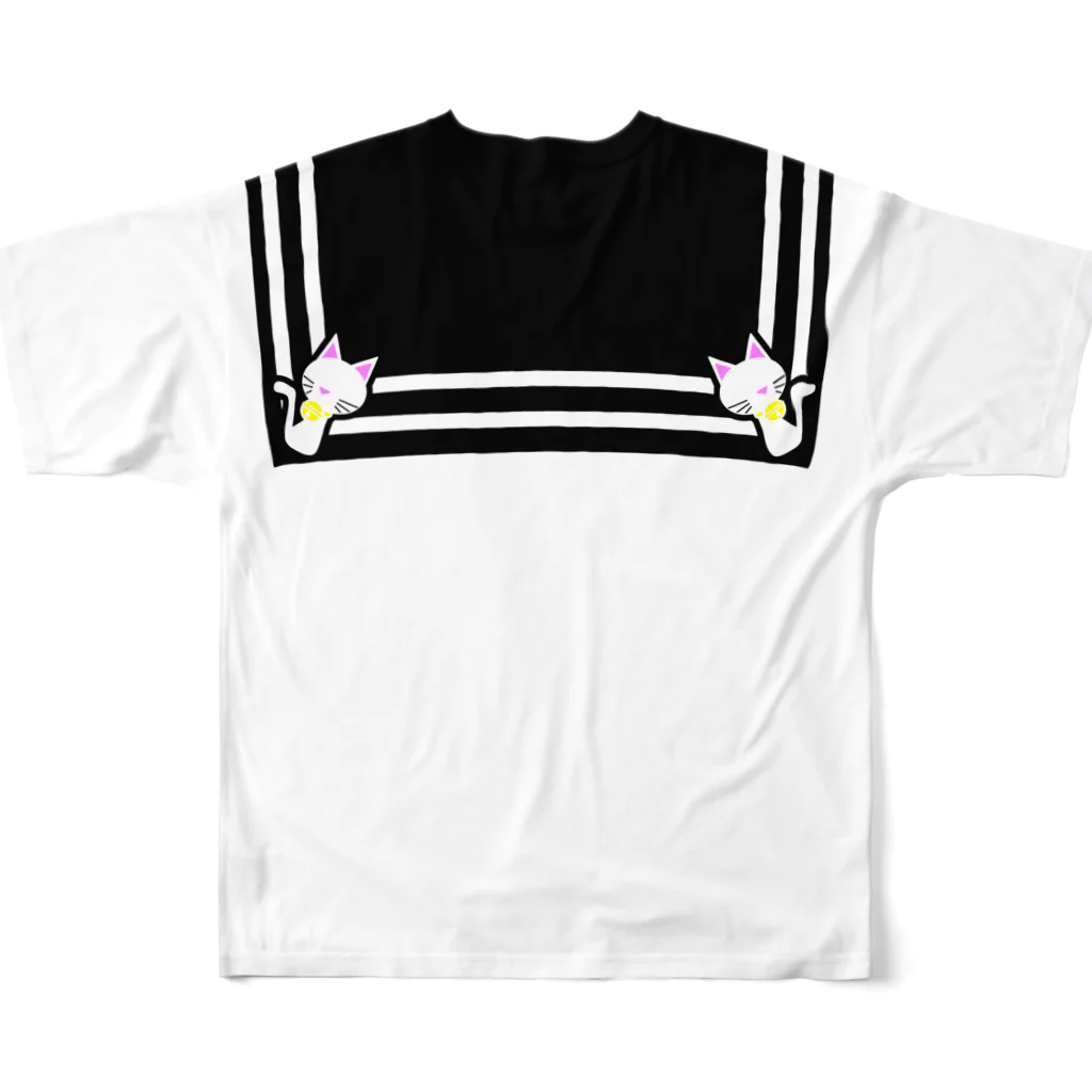 きとぅん・から〜／仔猫の首輪の白猫セーラープリント All-Over Print T-Shirt :back