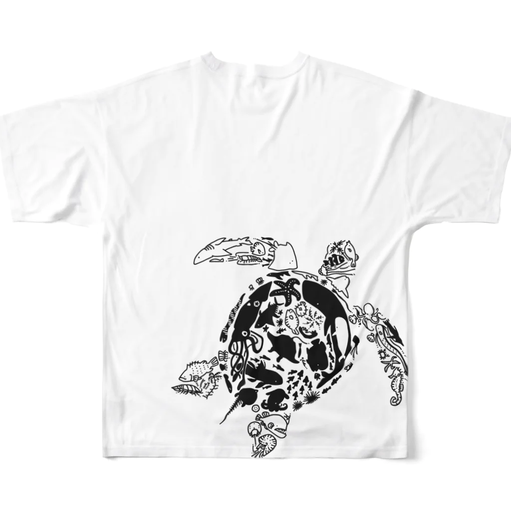 びりぃのうみがめ さかな（ブラック） All-Over Print T-Shirt :back