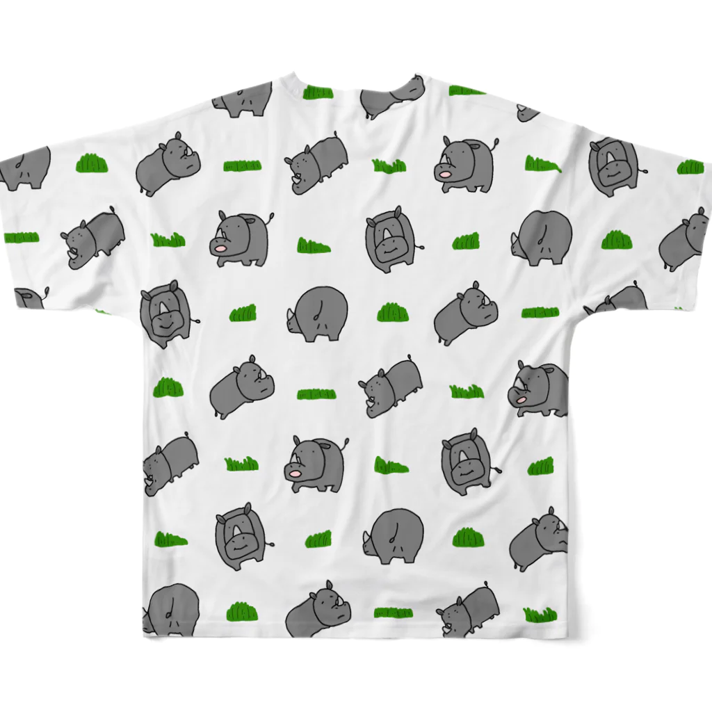 ゆるいイラストのアイテム - イラストレーターハセガワのサイと草 フルグラフィックTシャツの背面