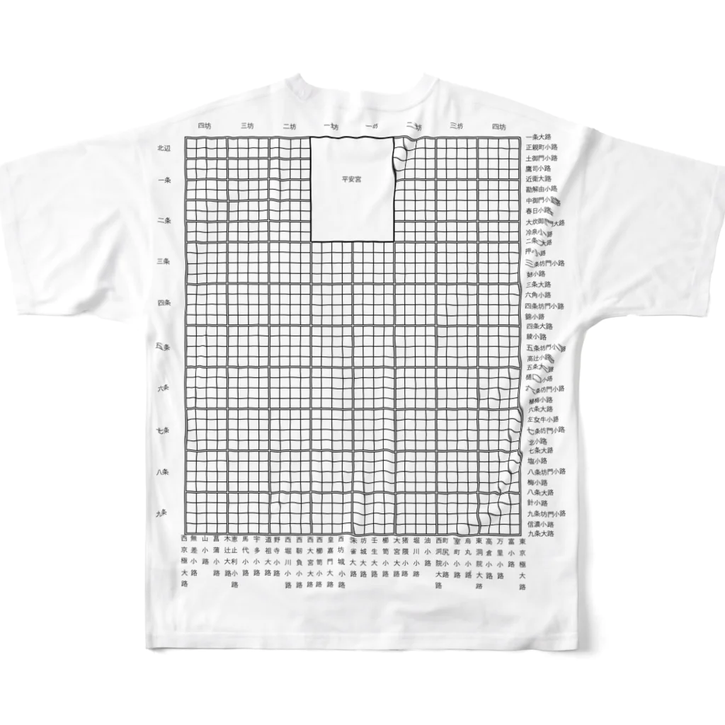 Kikiの気まぐれの平安京図 フルグラフィックTシャツの背面