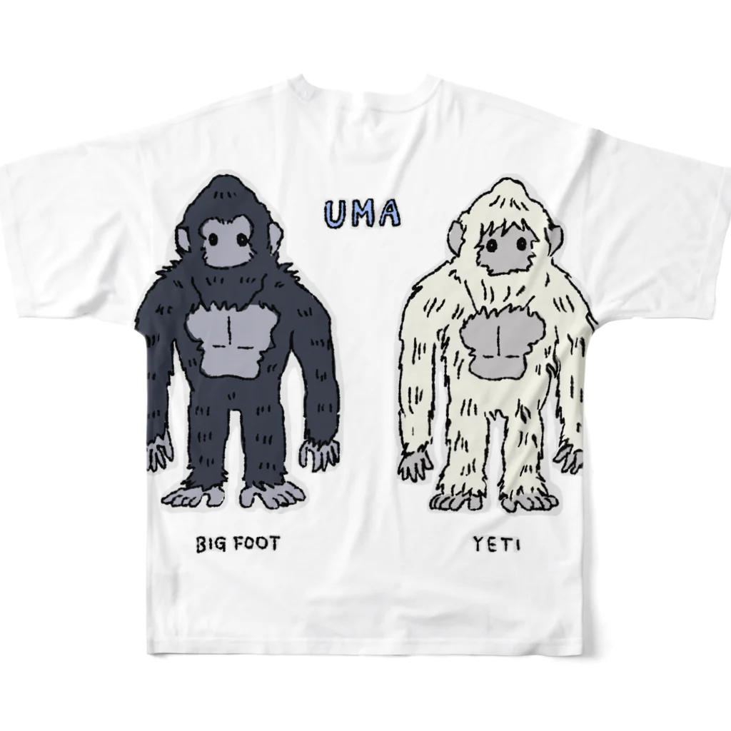 すとろべりーガムFactoryの【バックプリント】UMA ビッグフット＆イエティ フルグラフィックTシャツの背面