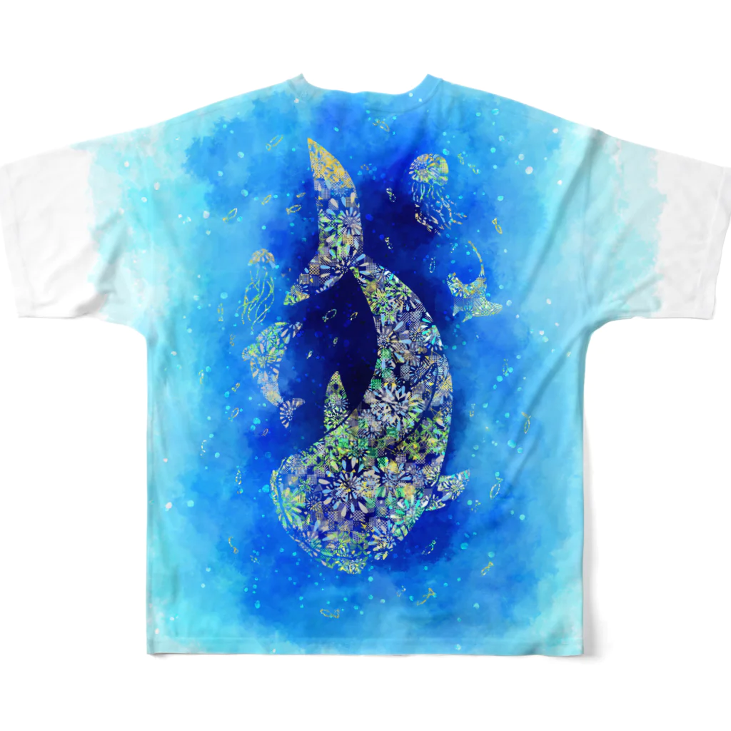 甘漏り屋の揺蕩うジンベエザメ・虹色モザイク All-Over Print T-Shirt :back