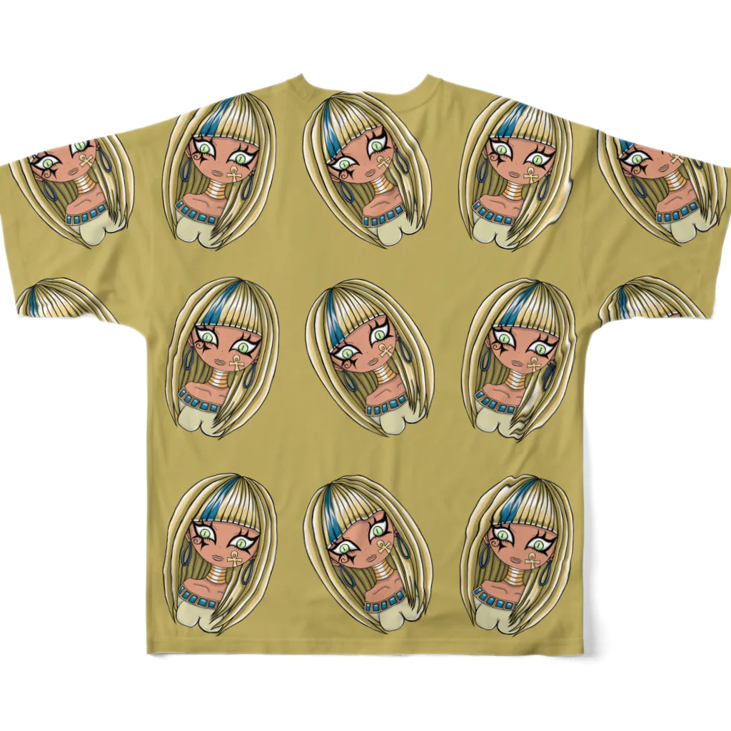 ツインテガスマスク女画家紅尾ちゃんのアイテムショップの古代エジプト風ギャル総柄エジプト風カラー All-Over Print T-Shirt :back
