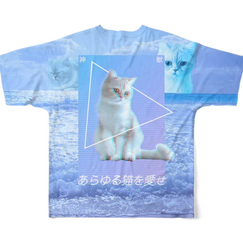 猫ICHIZO公式グッズのあらゆる猫を愛せblue フルグラフィックTシャツの背面