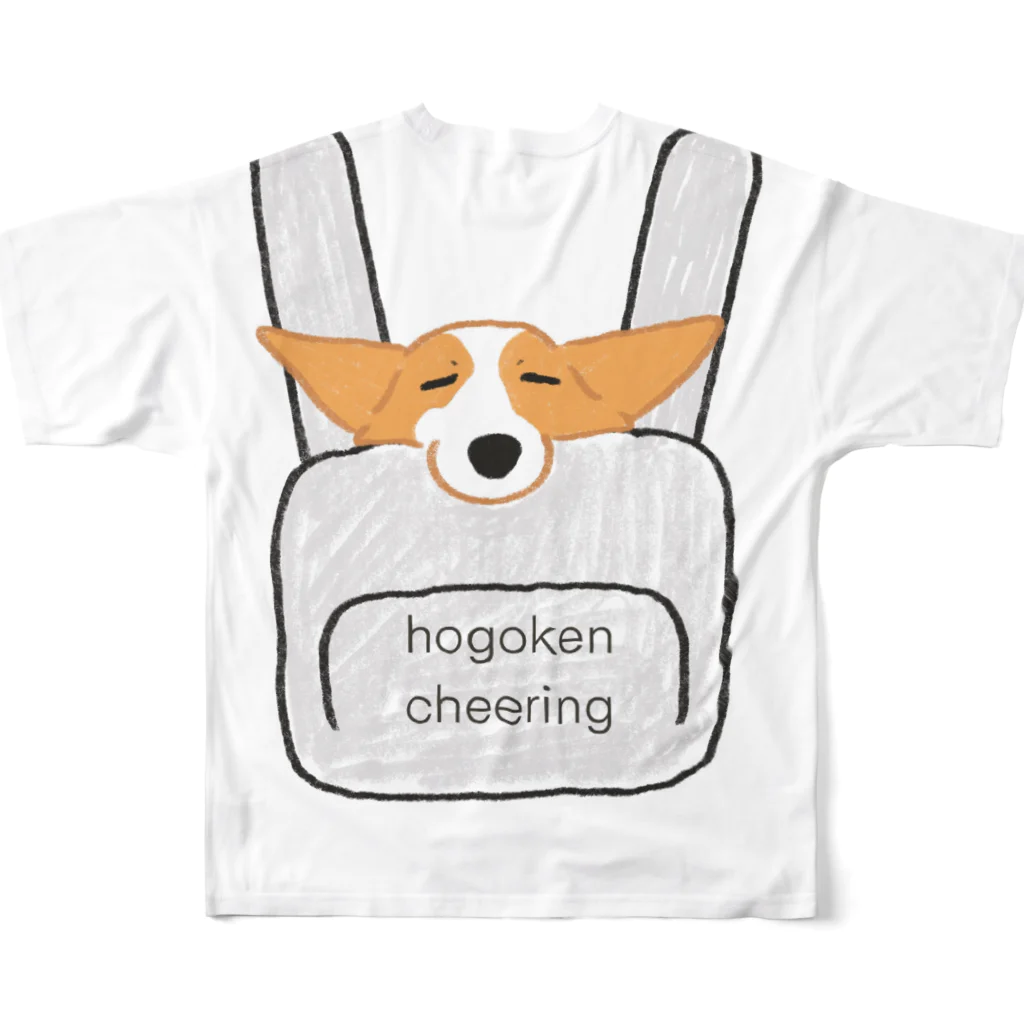 遥ん/犬顔絵　の「保護犬カフェ支援」グッズ リュックサックコーギー 小麦さん フルグラフィックTシャツの背面