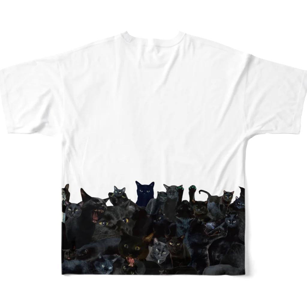 こいぬおじさんの黒猫が押し寄せる All-Over Print T-Shirt :back