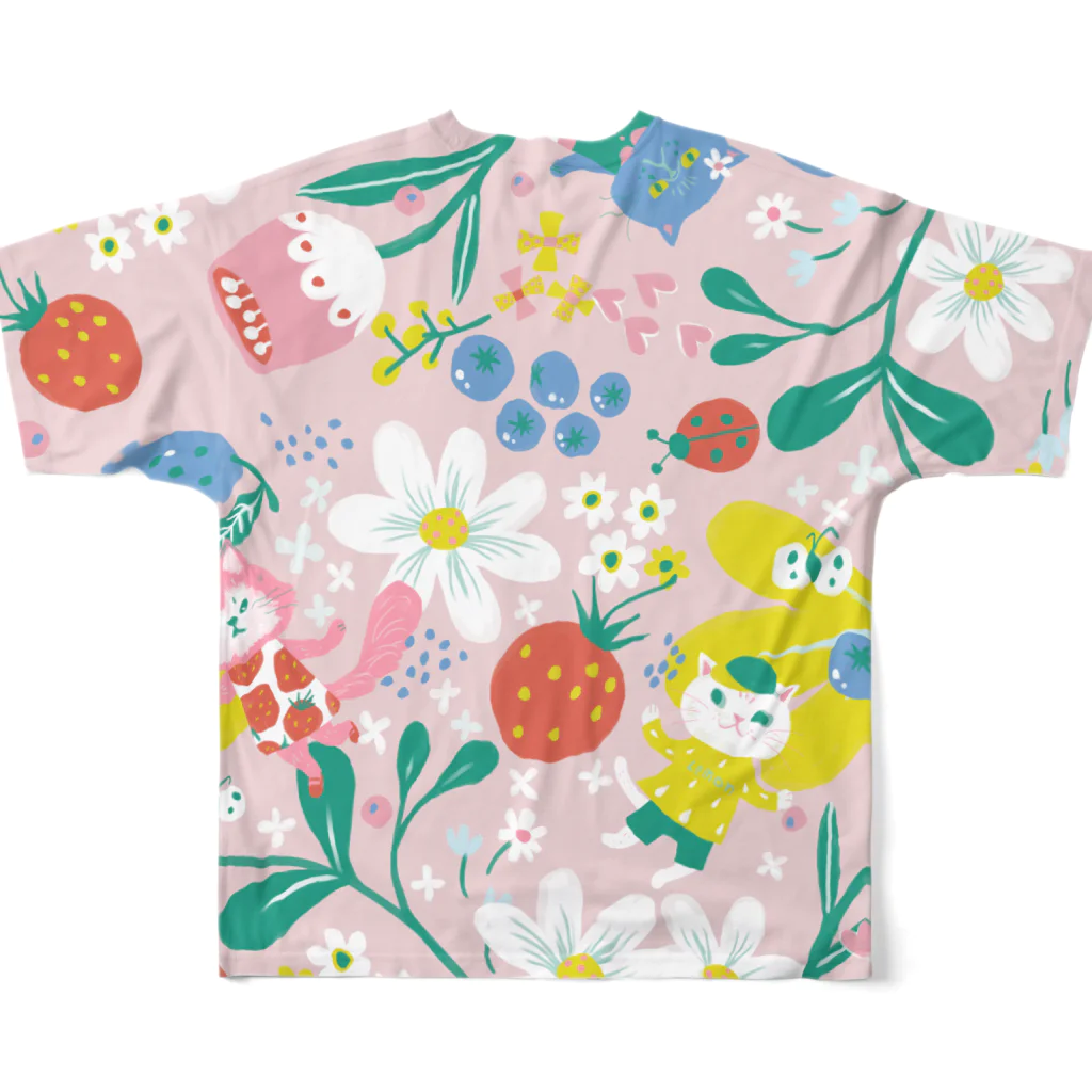 wokasinaiwoの猫花ピンク All-Over Print T-Shirt :back