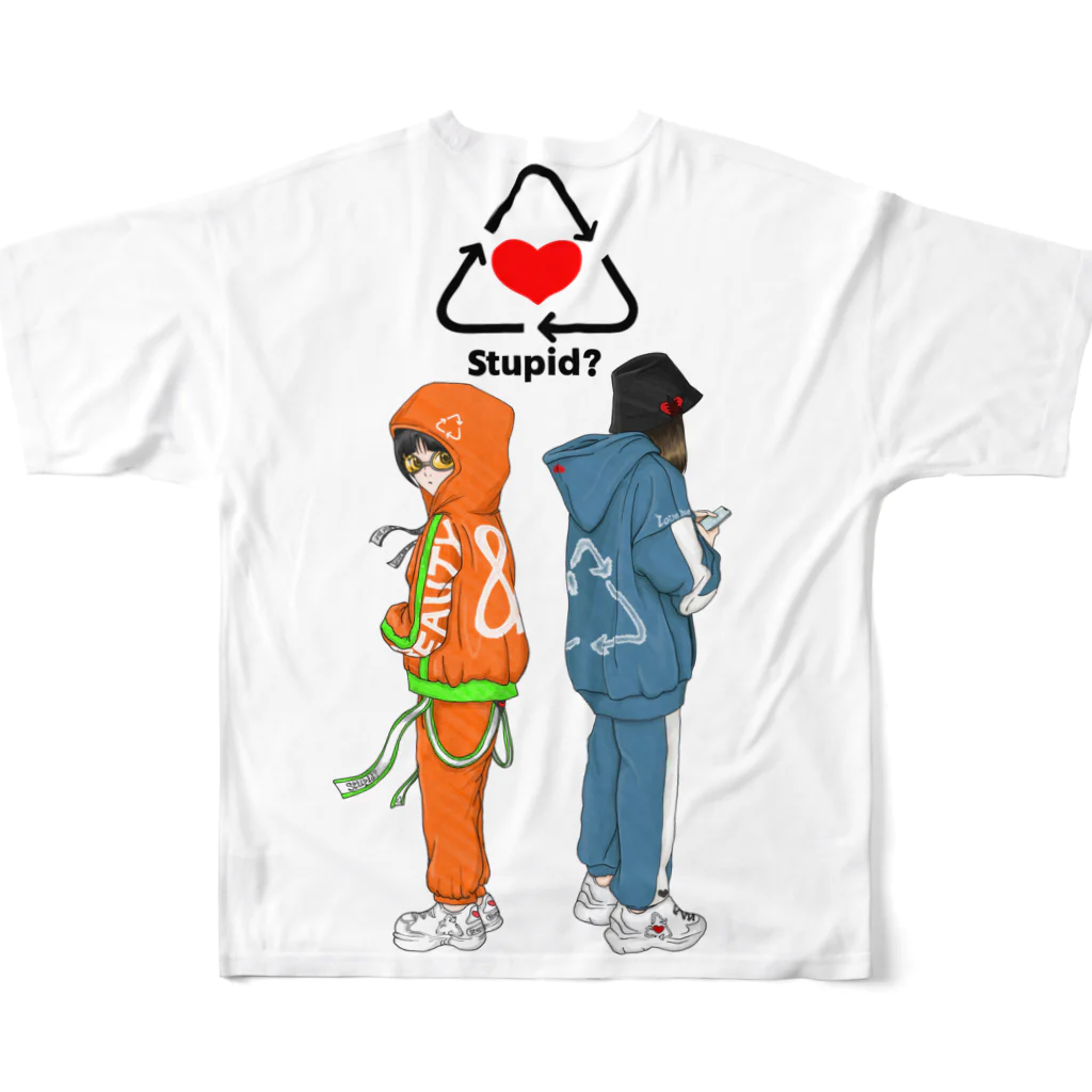 stupid?のパーカー女子(ロゴあり) フルグラフィックTシャツの背面
