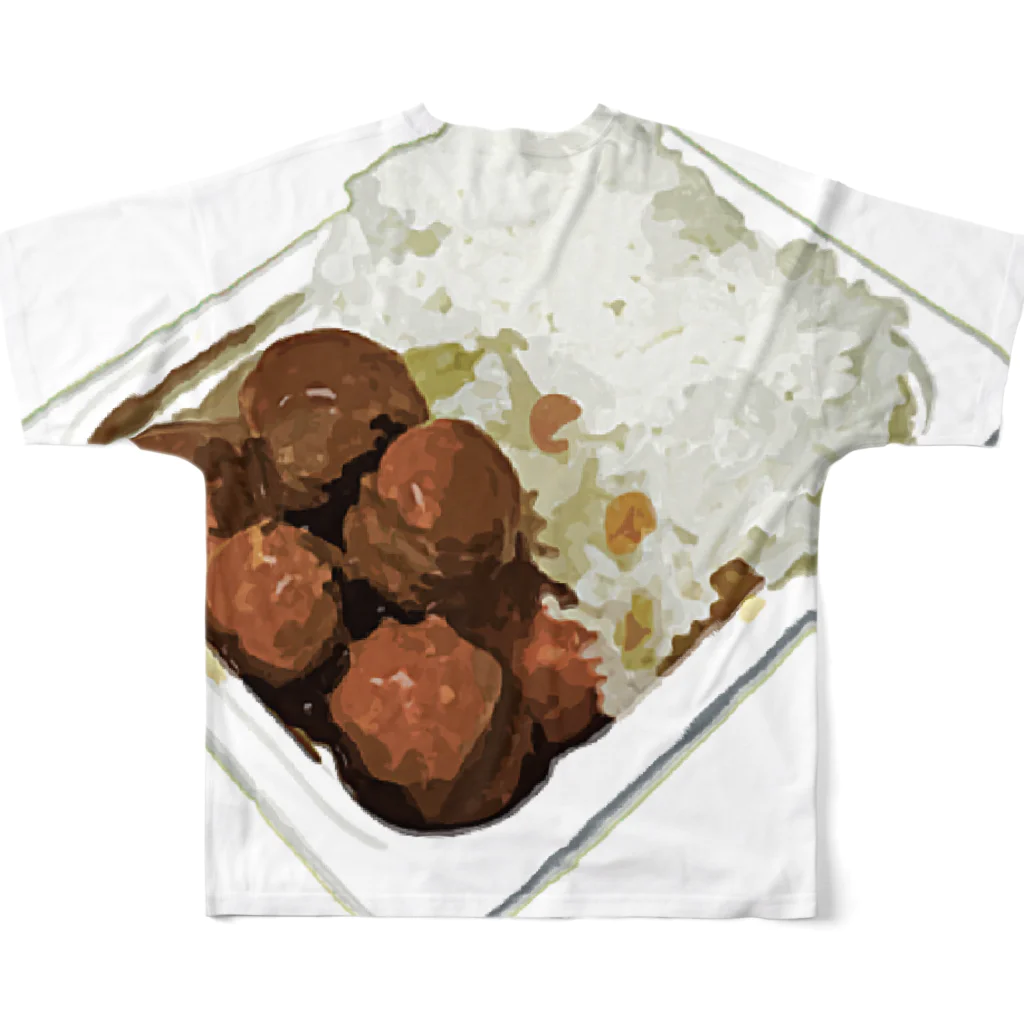脂身通信Ｚの昼メシ（パックご飯＆レトルトミートボール） フルグラフィックTシャツの背面