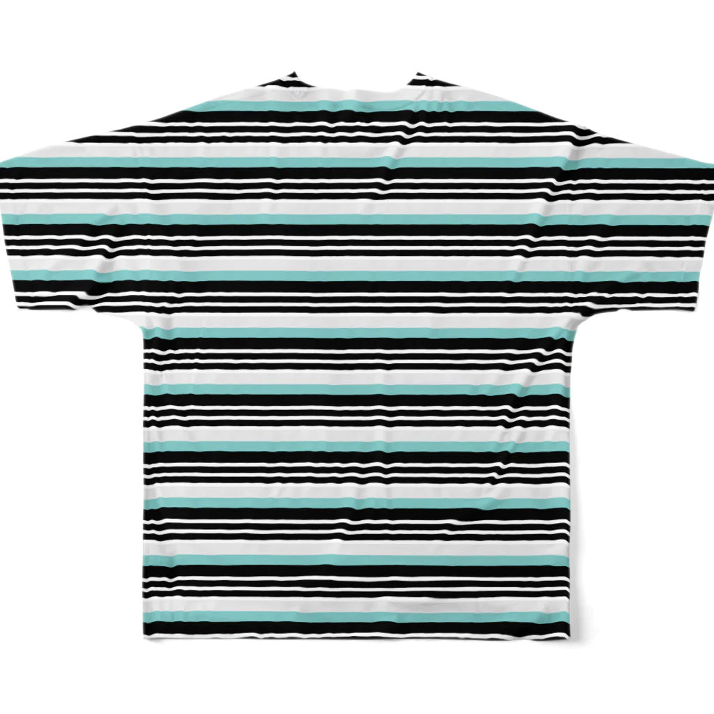 many many stripes.のボーダー水色 フルグラフィックTシャツの背面