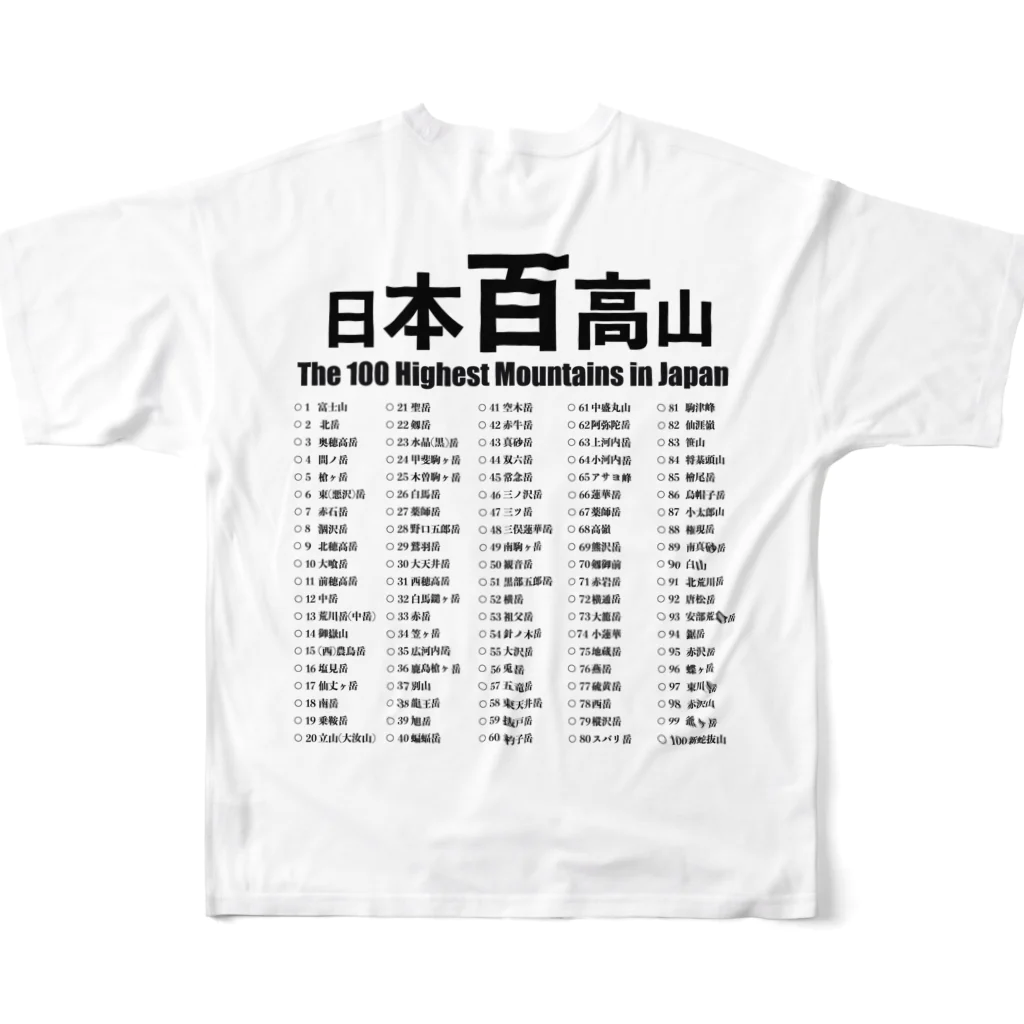 のぼるたべるあそ部の日本百高山 フルグラフィックTシャツの背面