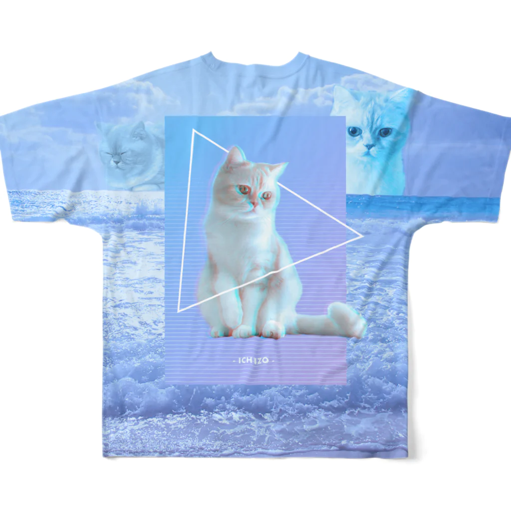 猫ICHIZO公式グッズのあらゆる猫を愛せ(文字なし両面) フルグラフィックTシャツの背面