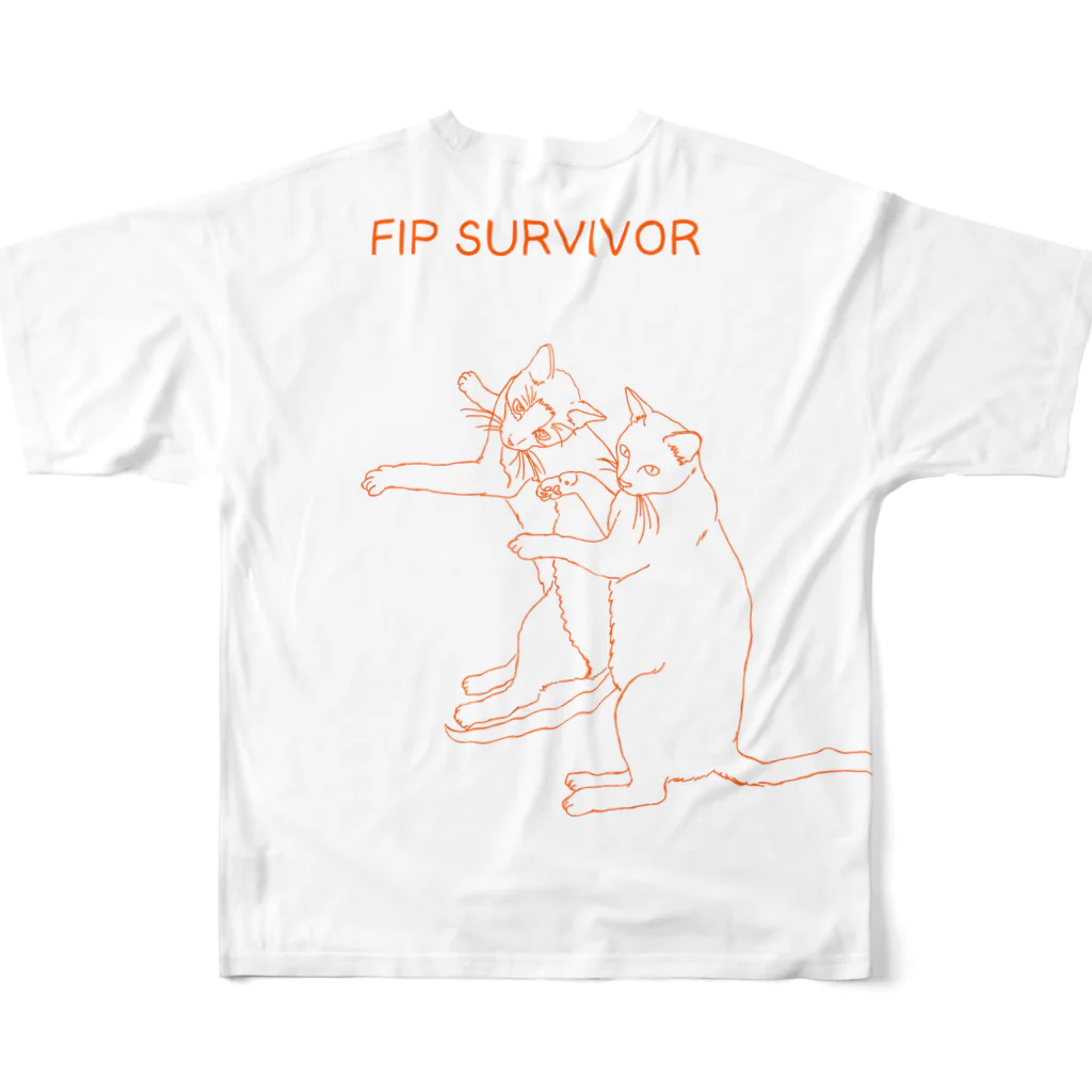 黒白黒猫屋の断食太鼓オレンジ All-Over Print T-Shirt :back