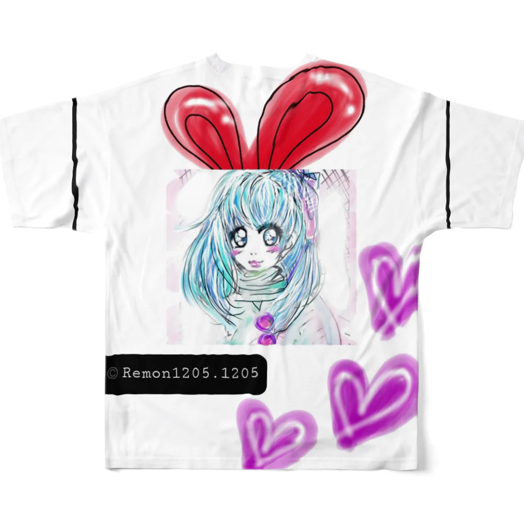 レモンかわいい女子♥️オリジナルショップのうさぎ♥️女子 フルグラフィックTシャツの背面