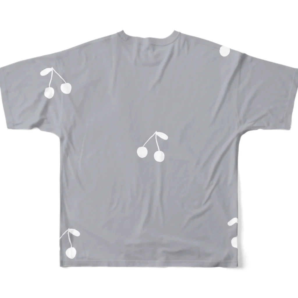 rilybiiのサクランボ柄 グレーブルー All-Over Print T-Shirt :back