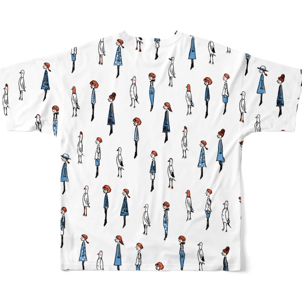 てら ねこグッズのI WISH I WERE A BIRD.青い服 All-Over Print T-Shirt :back