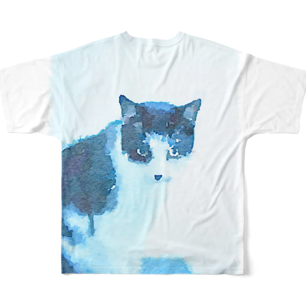 黒白黒猫屋の黒白黒猫水彩 フルグラフィックTシャツの背面