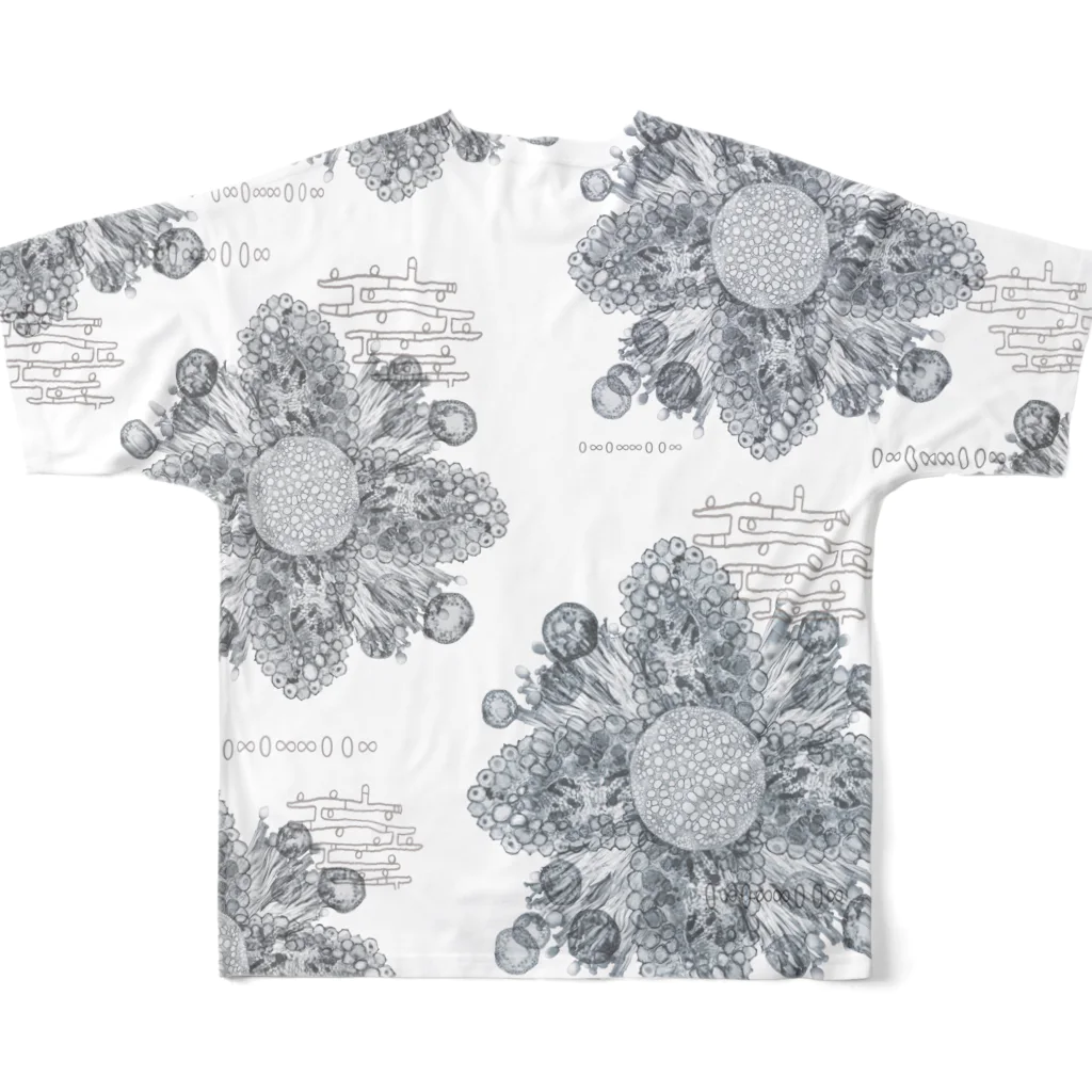 うずまきモンスターの細胞の宇宙の花#001 フルグラフィックTシャツの背面