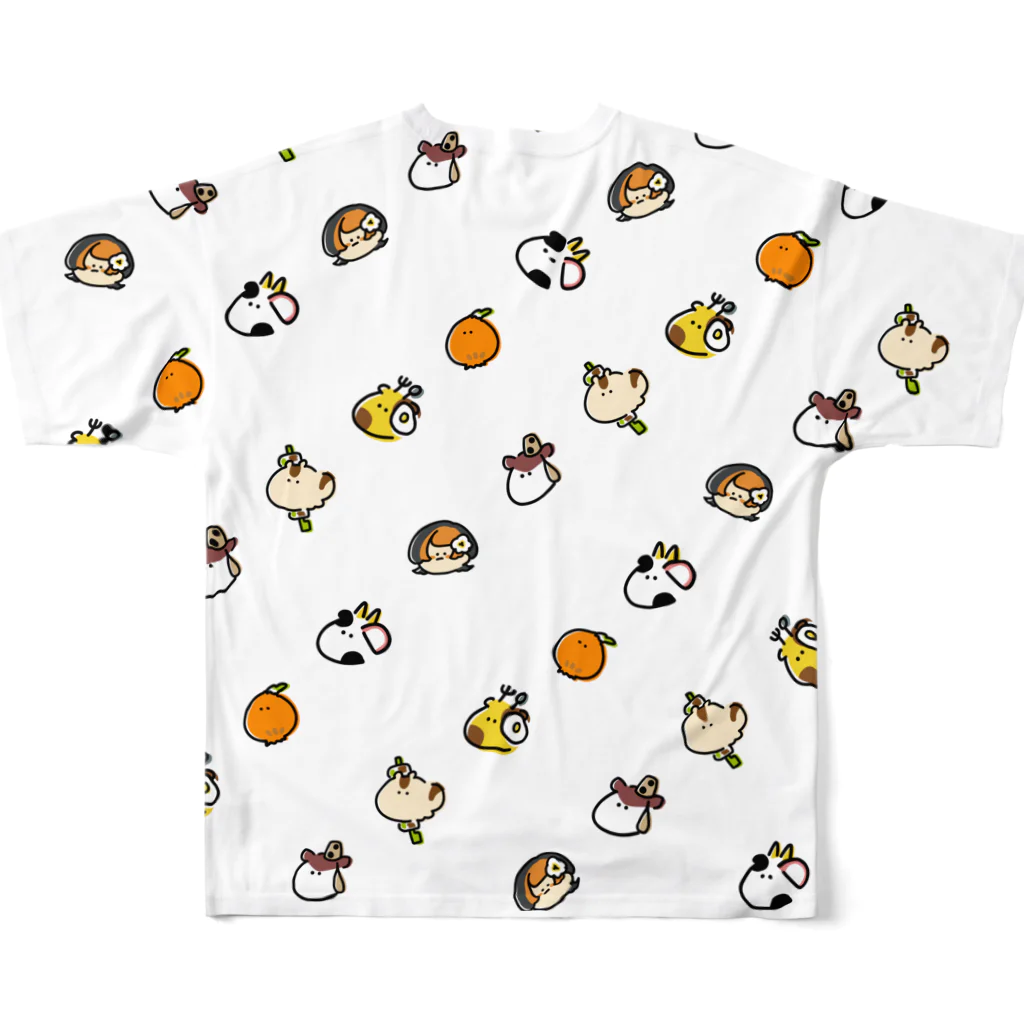 じわるちゃんのキャラメルポップコーン屋さんのFOODOUBUTSU All-Over Print T-Shirt :back