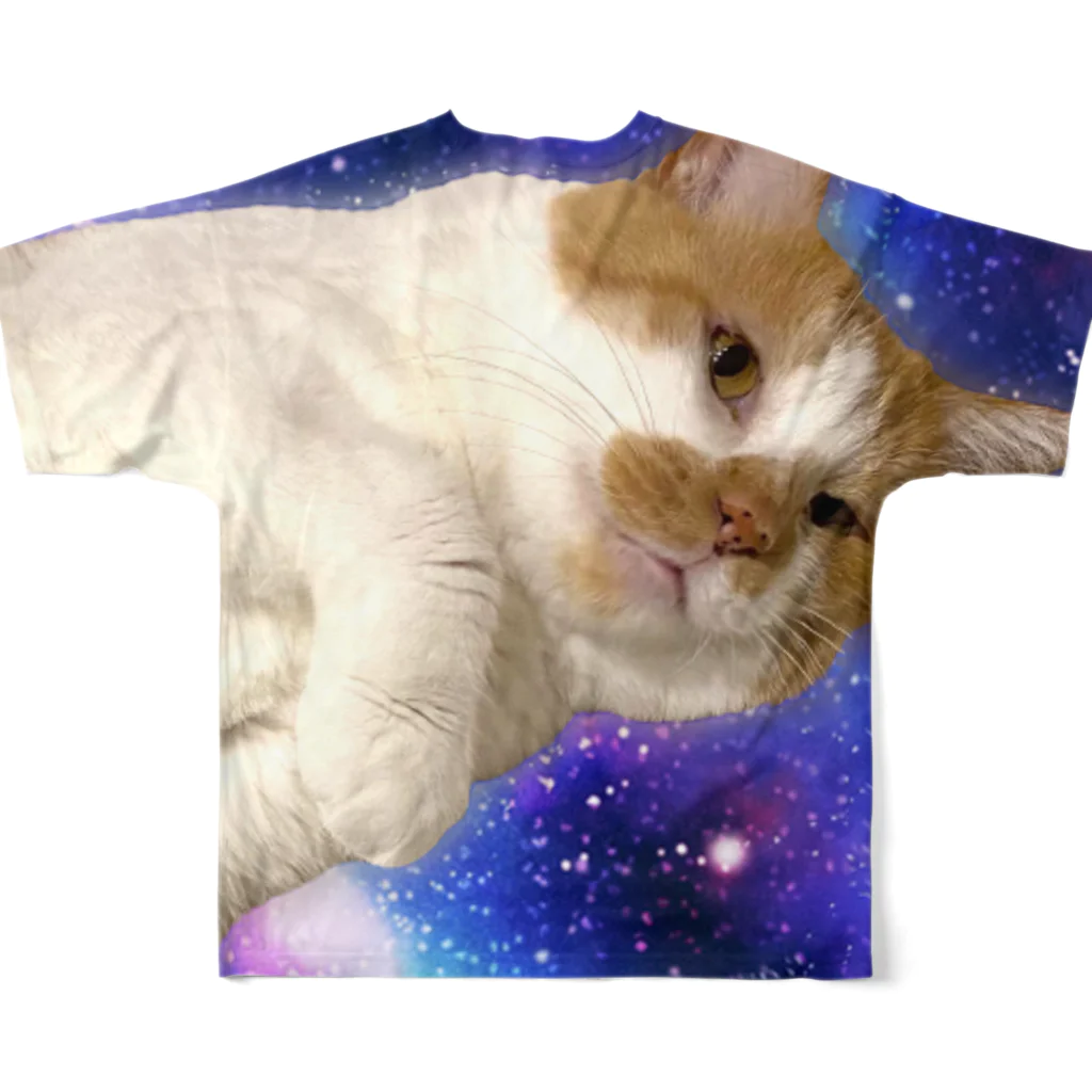 土管猫商店の銀河に浮かぶ猫万次郎 フルグラフィックTシャツの背面
