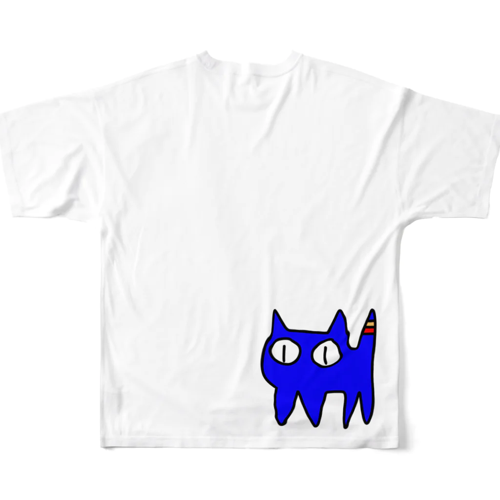 きょうは、なにをきようか。のねこですから。青 フルグラフィックTシャツの背面