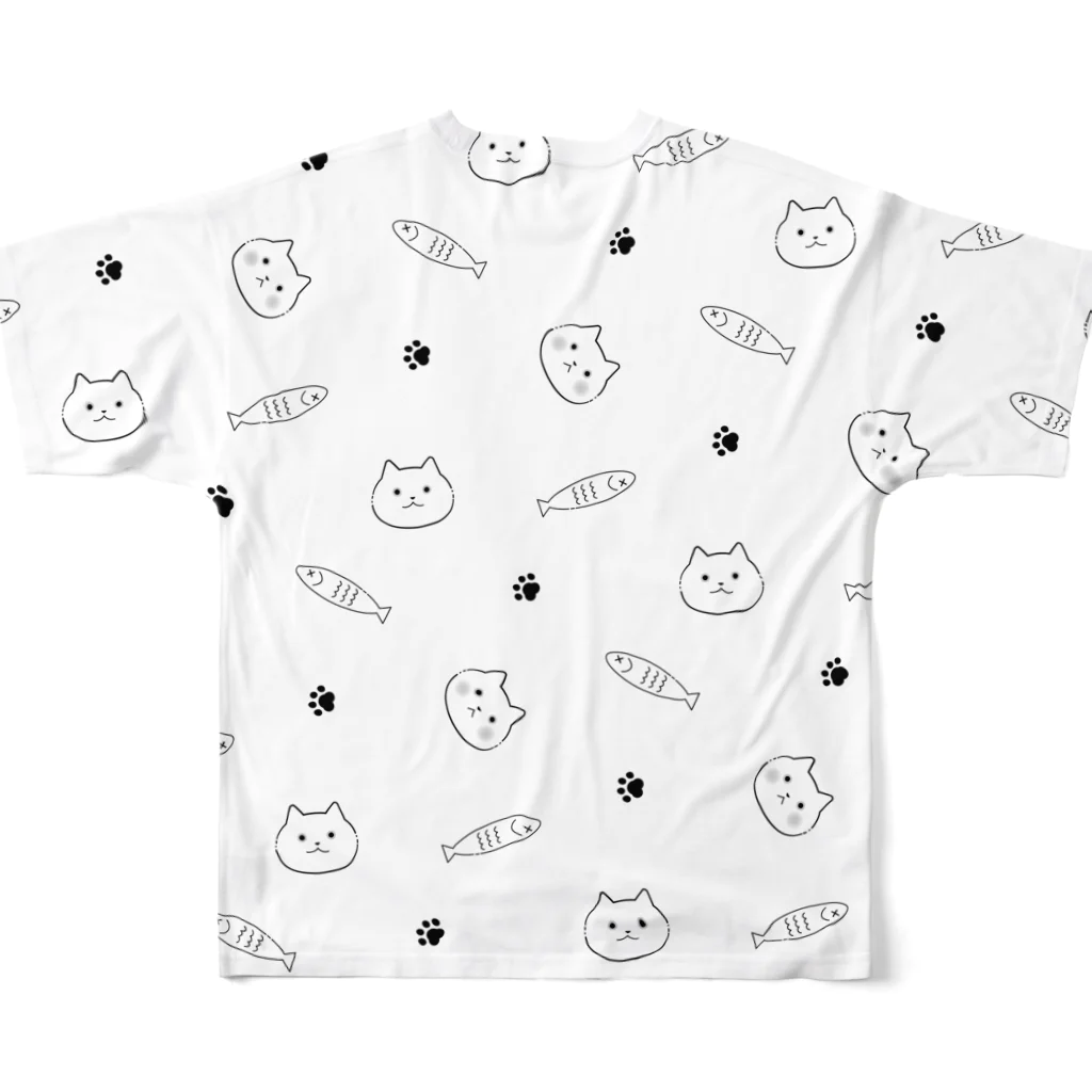 もこはる＊HiNA:＊のねことさかな　パターン柄 All-Over Print T-Shirt :back