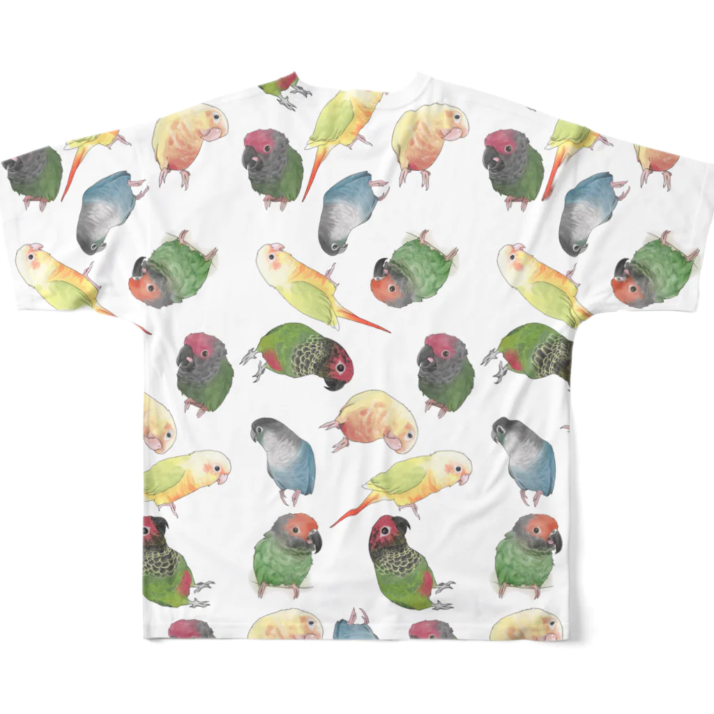 まめるりはことりのたっぷりウロコインコちゃん【まめるりはことり】 All-Over Print T-Shirt :back