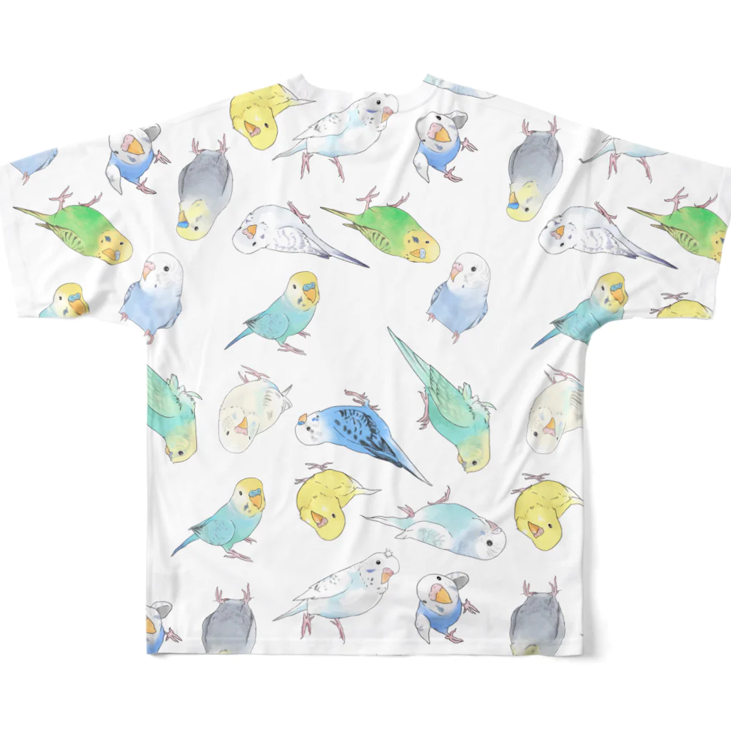 まめるりはことりのめっちゃセキセイインコちゃん【まめるりはことり】 フルグラフィックTシャツの背面