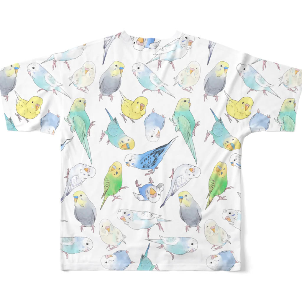 まめるりはことりのたくさんセキセイインコちゃん【まめるりはことり】 All-Over Print T-Shirt :back