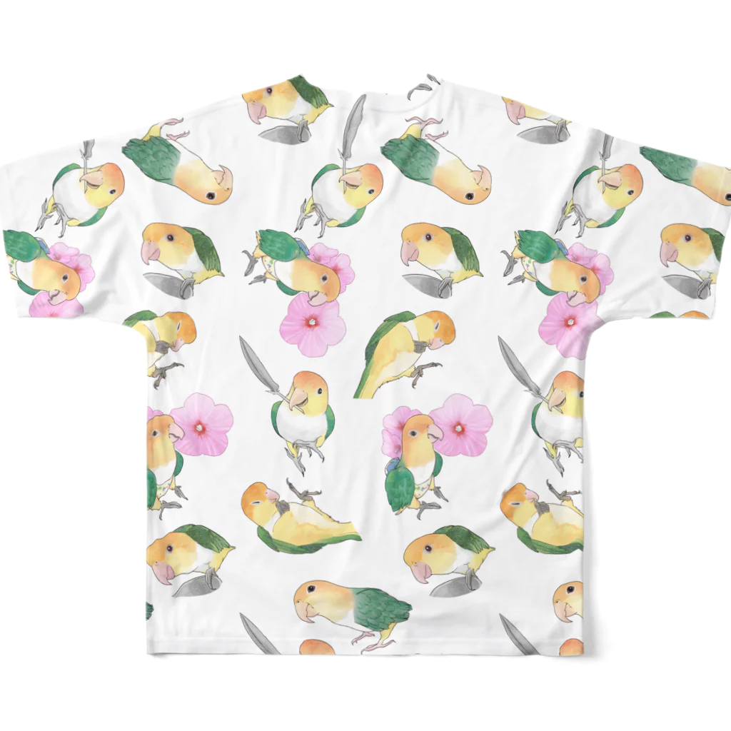 まめるりはことりのたっぷりシロハラインコちゃん【まめるりはことり】 フルグラフィックTシャツの背面