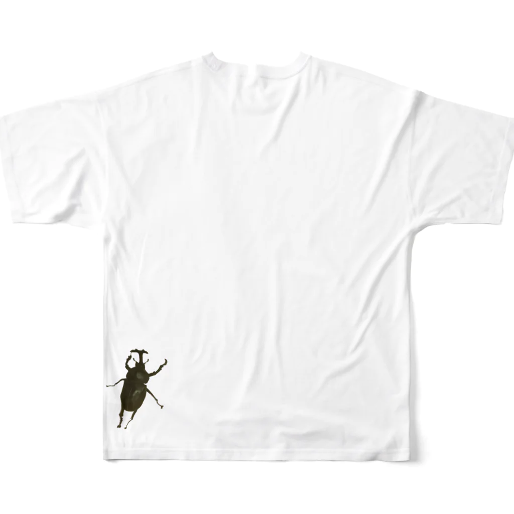 冷奴とうふ店のカブトムシつれていく？ フルグラフィックTシャツの背面