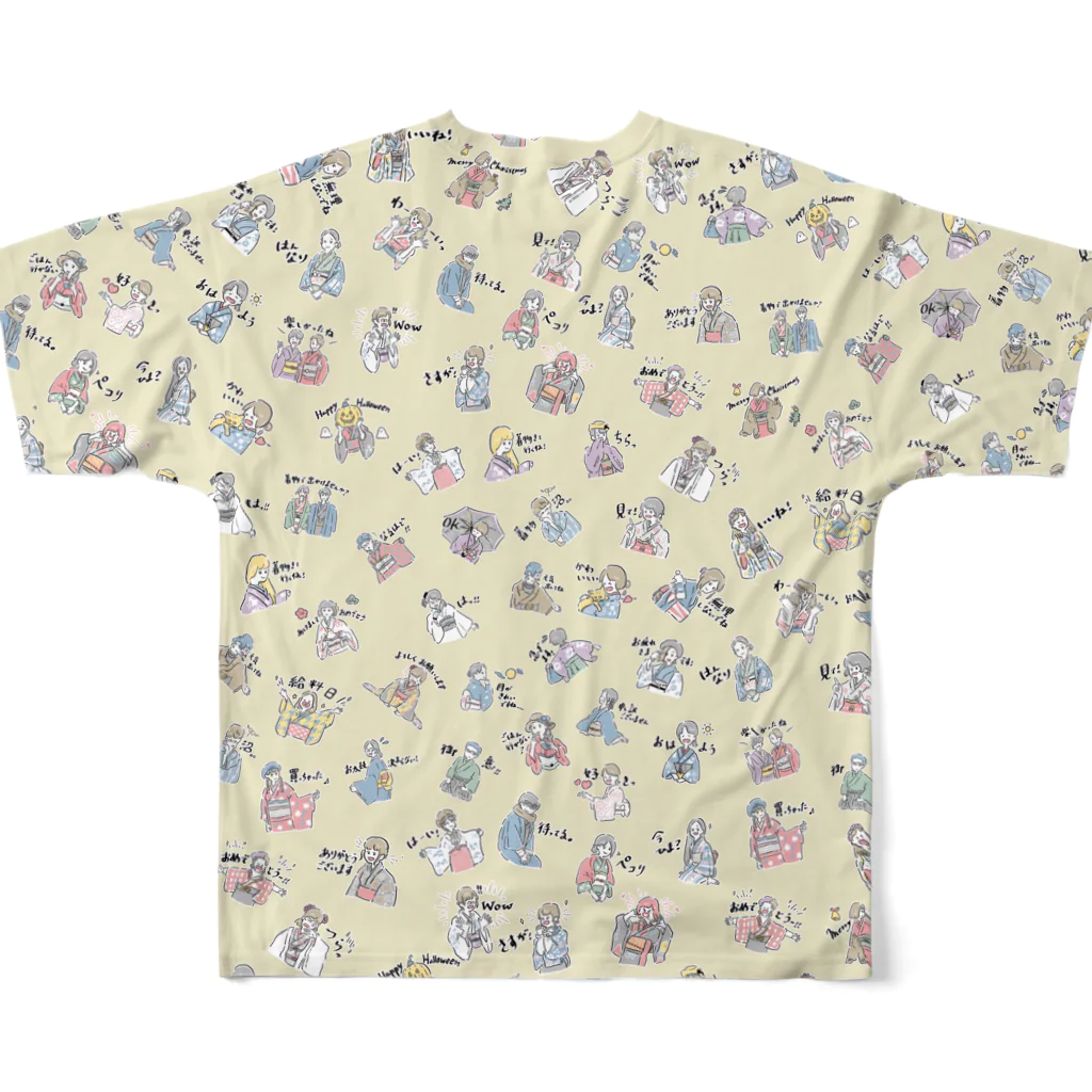 aNone sOnoneのやさしい着物仲間（蒸栗色） All-Over Print T-Shirt :back