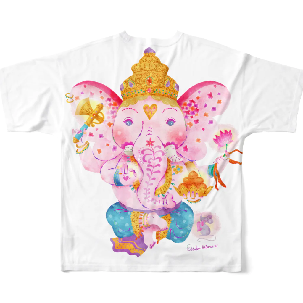 ミウラエツコのHAPPY PINK GANESH All-Over Print T-Shirt :back