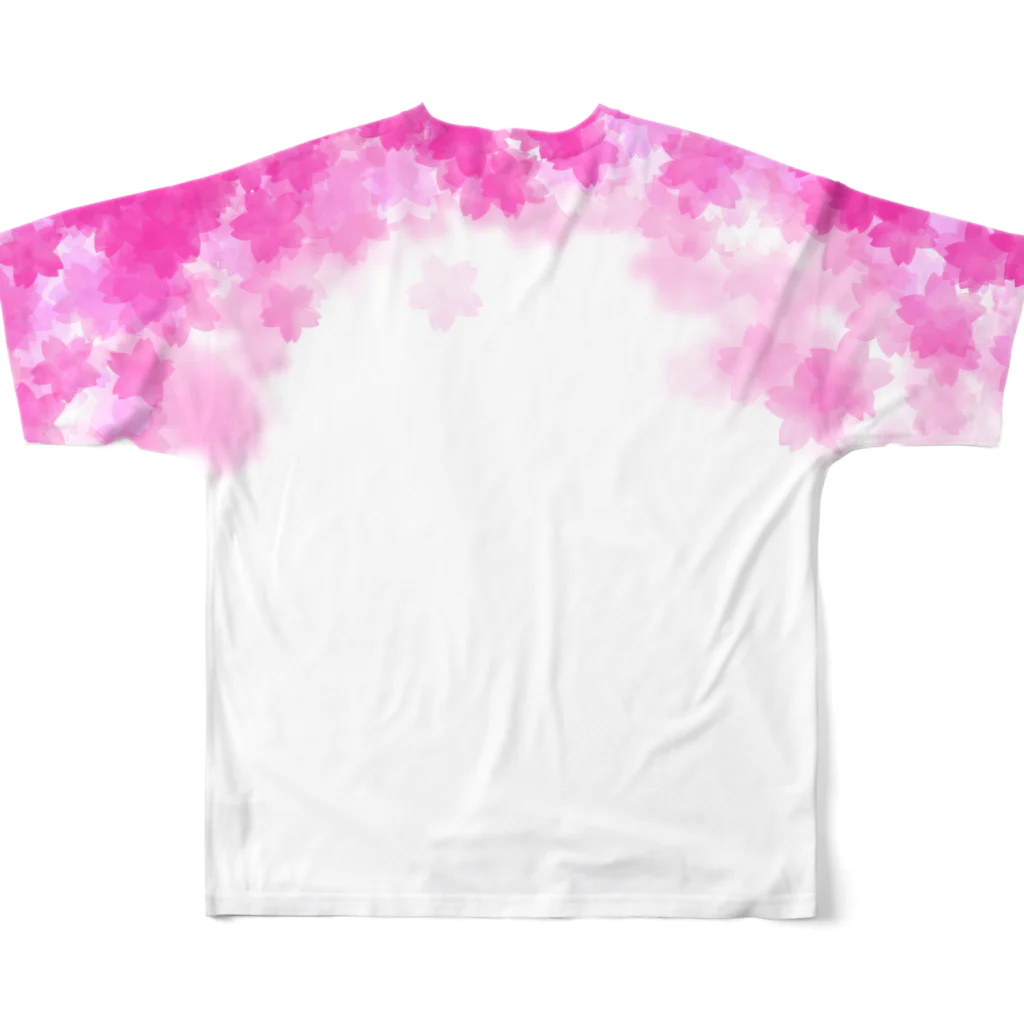 サワネチヒロのショップの桜舞う２ル 水彩風スクエア横シームレス背景、フレーム All-Over Print T-Shirt :back