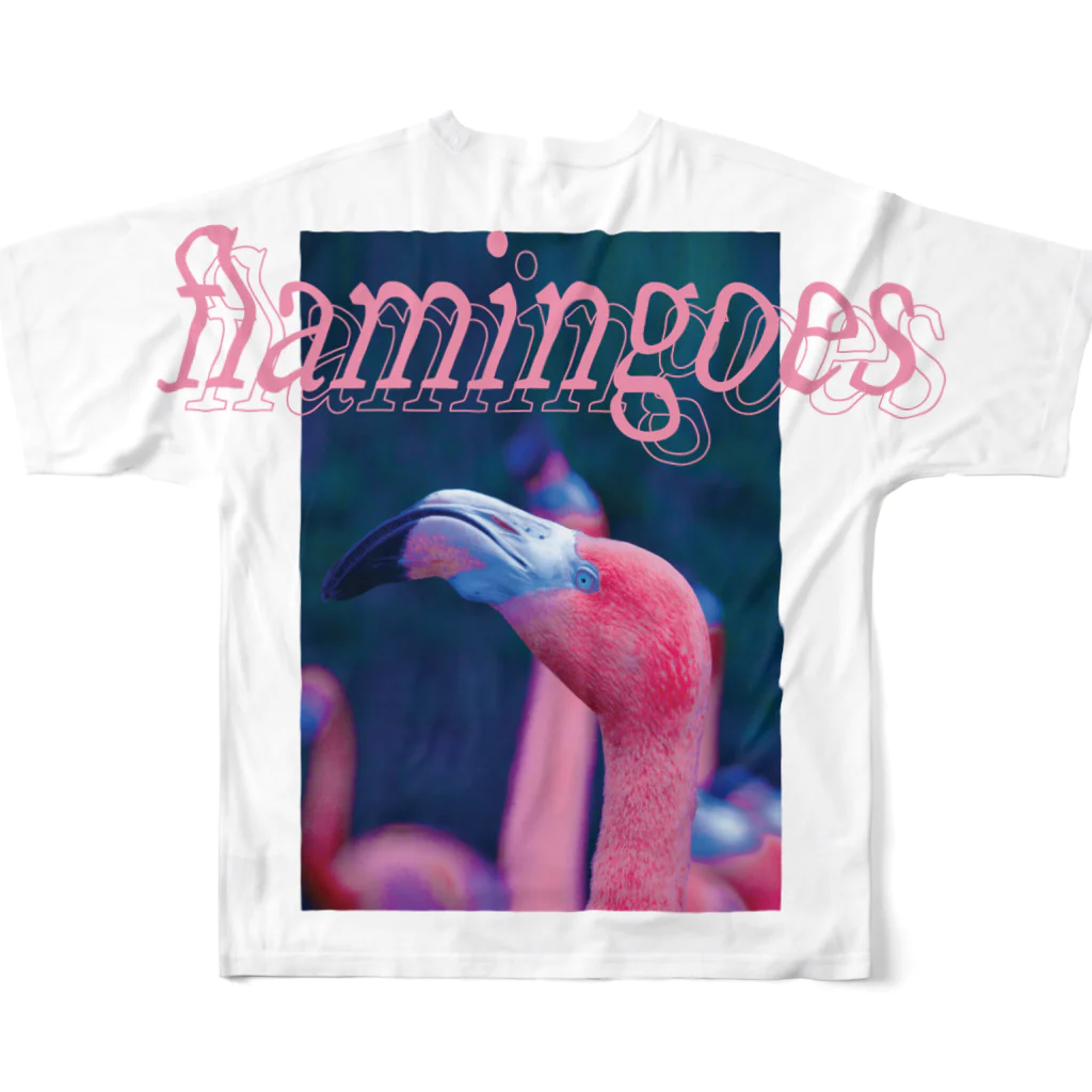 PhotoCollé フォトコラージュのFlamingo・フラミンゴ  フルグラフィックTシャツの背面