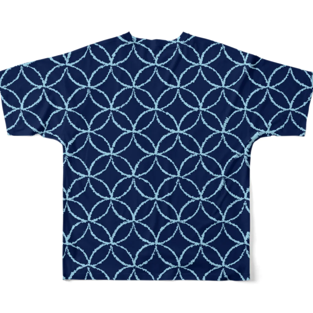 きまぐれノーティのきまぐれWa風「七宝」_藍（ジャパンブルー） All-Over Print T-Shirt :back