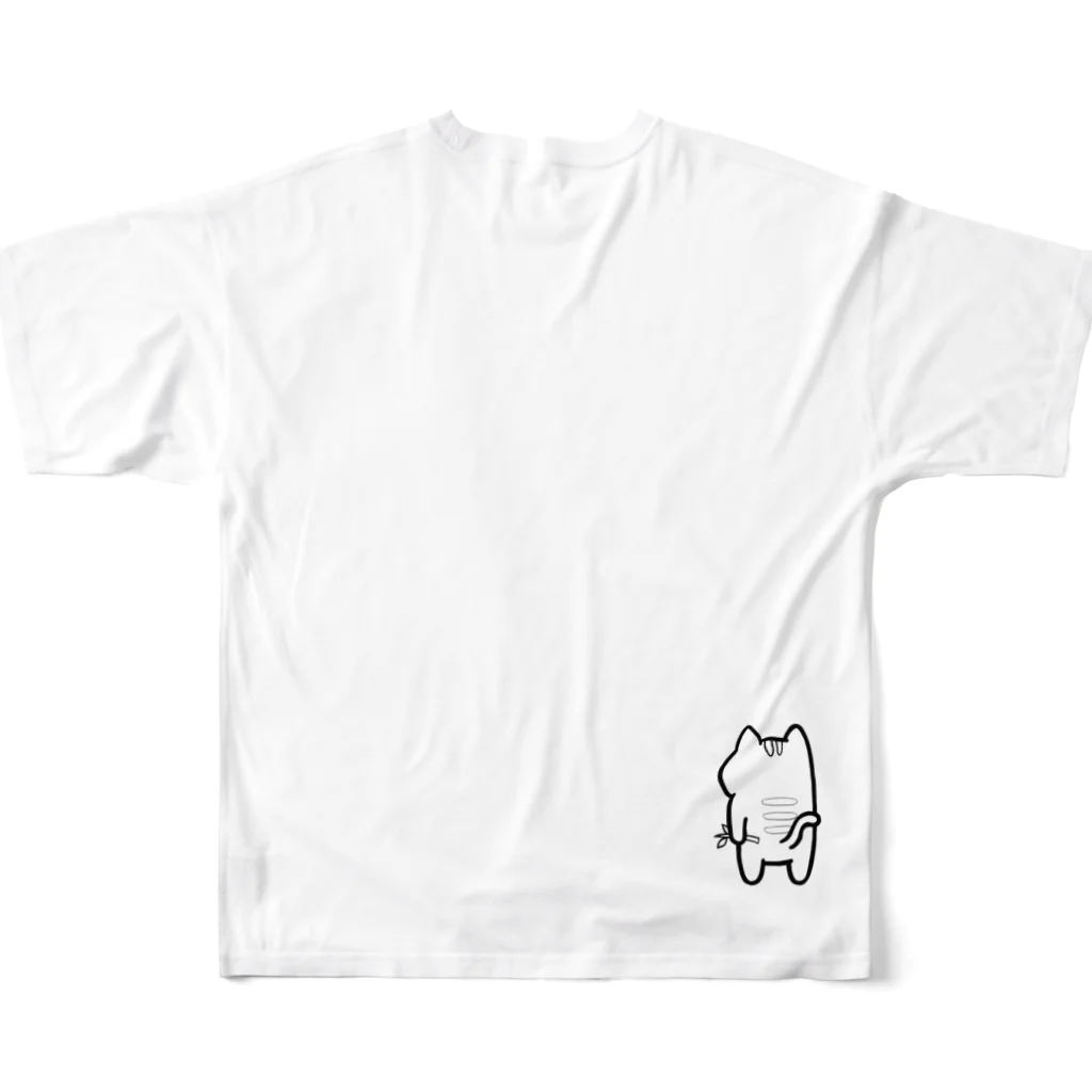 たけにゃんたちのグッズのたけにゃんアイテム① フルグラフィックTシャツの背面