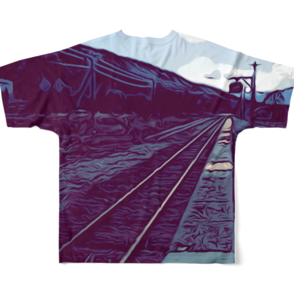 わらしゃんどの線路は続くよどこまでも All-Over Print T-Shirt :back