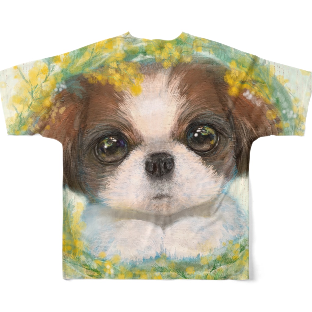 かわいいシーズー 犬と雪柳のフラワーリース Norima 39 S Shop Norima のフルグラフィックtシャツ通販 Suzuri スズリ
