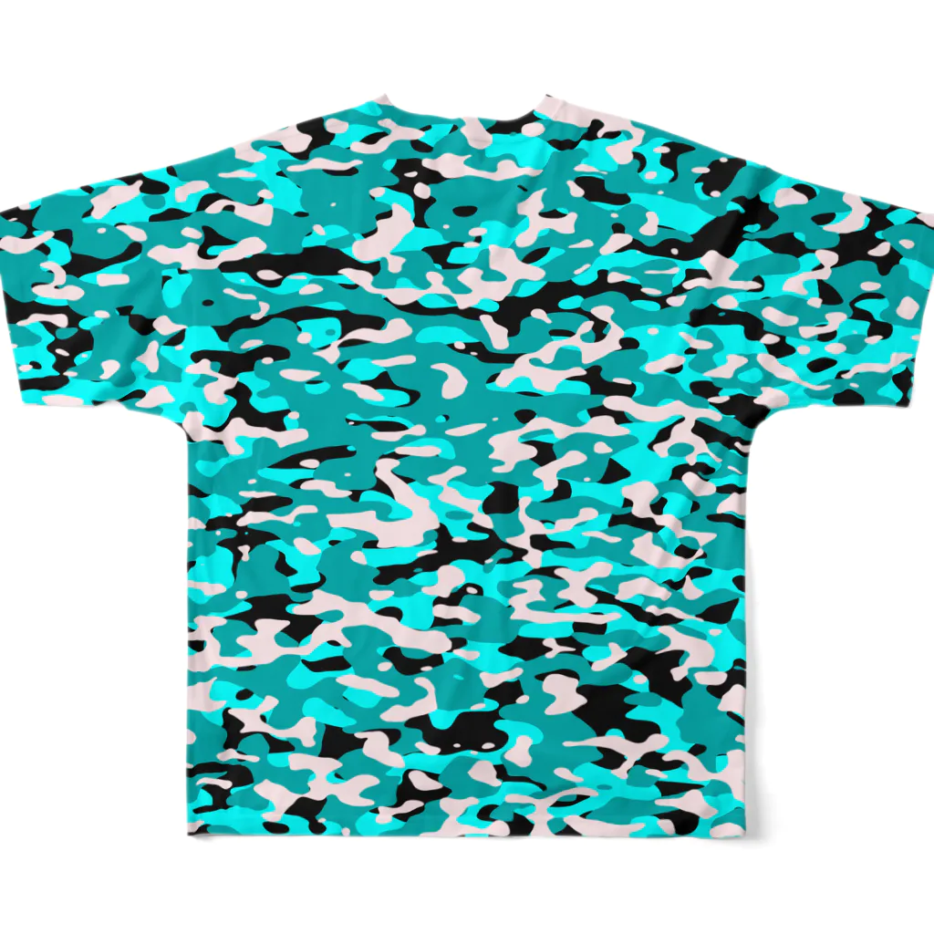 Military Casual LittleJoke のCasualCamo TurquoiseBlue カジュアル迷彩 水色 フルグラフィックTシャツの背面