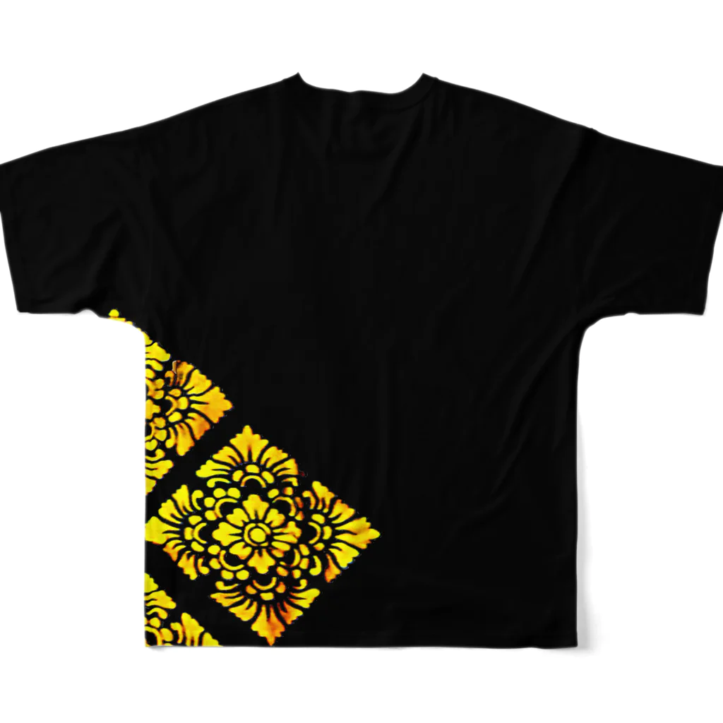 Toko Nataraja Baliのバリ菱ｘ４でか黒　金風 All-Over Print T-Shirt :back