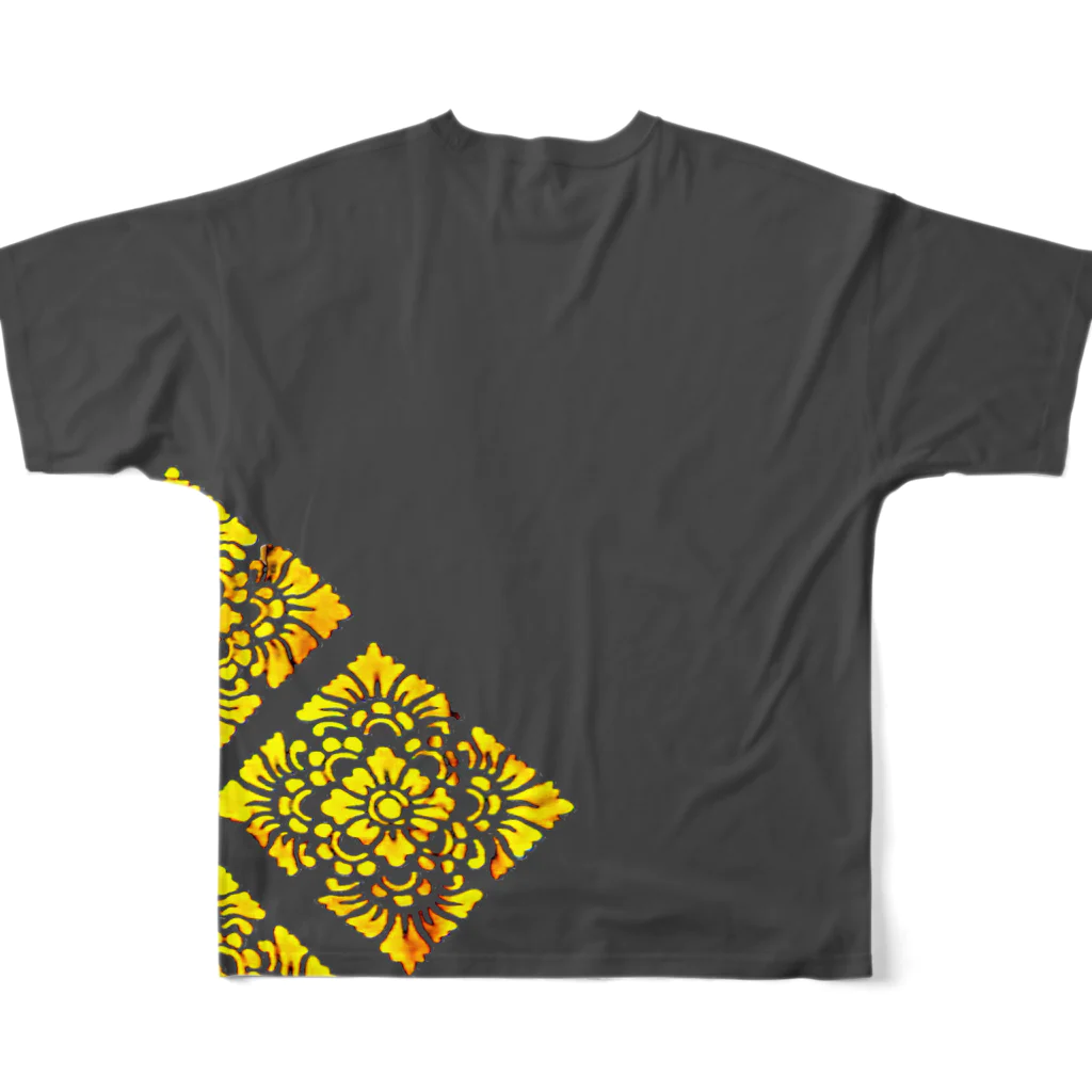 Toko Nataraja Baliのバリ菱ｘ4でかチャコールグレイ フルグラフィックTシャツの背面