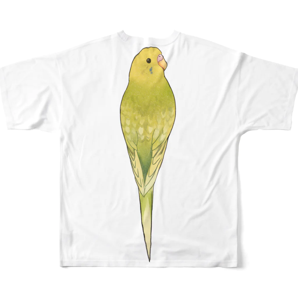 まめるりはことりの見返り美人セキセイインコちゃん【まめるりはことり】 フルグラフィックTシャツの背面