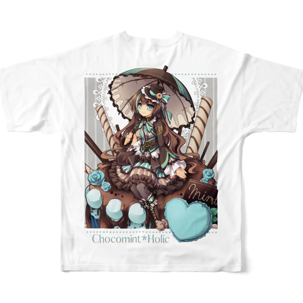 月蝕ざっか店＠SUZURIのChocomint*Holic（For Backprint） All-Over Print T-Shirt :back