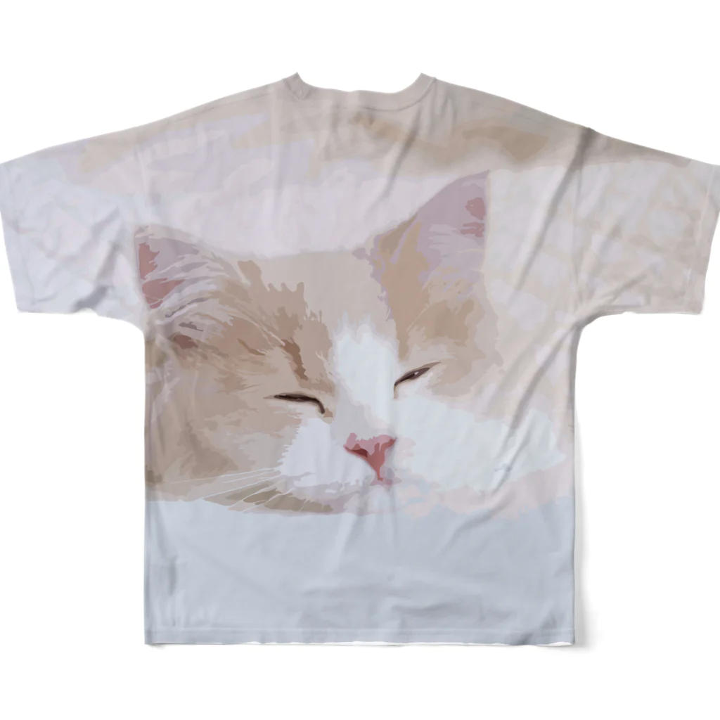 キャラメル色のメルちゃんのお昼寝ネコチャン うとうとバージョン. フルグラフィックTシャツの背面