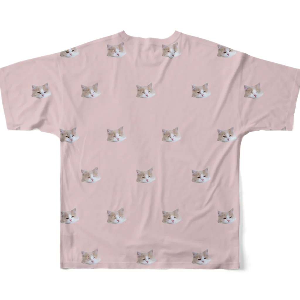 キャラメル色のメルちゃんのお昼寝ネコチャン 総柄ピンク All-Over Print T-Shirt :back