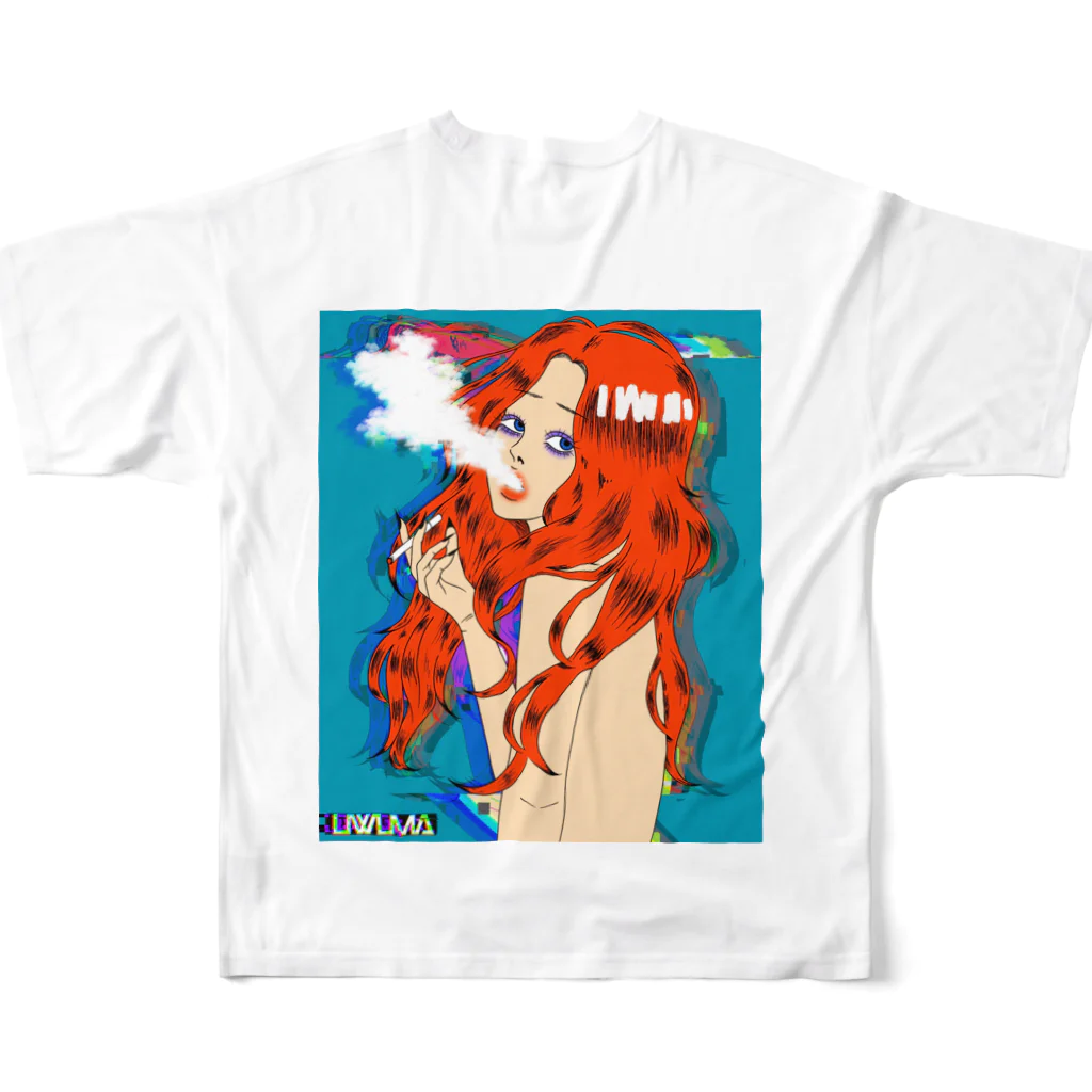 UWUMAのYANIKASU GIRL フルグラフィックTシャツの背面