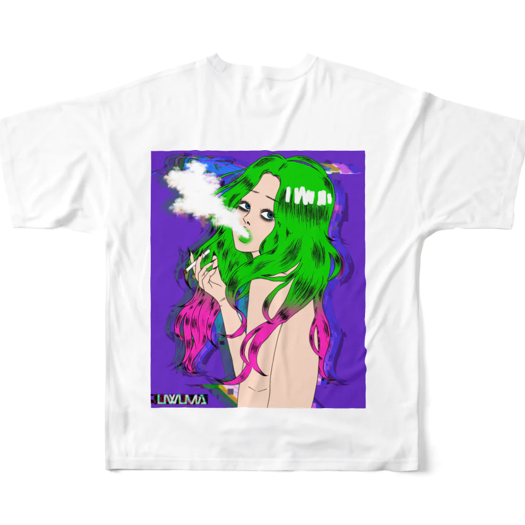 UWUMAのYANIKASU GIRL フルグラフィックTシャツの背面