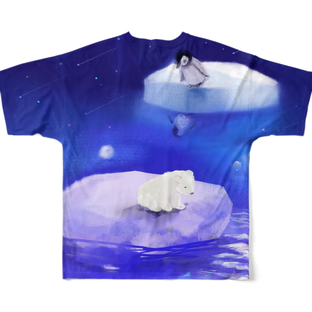 NORIMA'S SHOP の漂流した氷の上のしろくまくんとペンギンちゃん フルグラフィックTシャツの背面