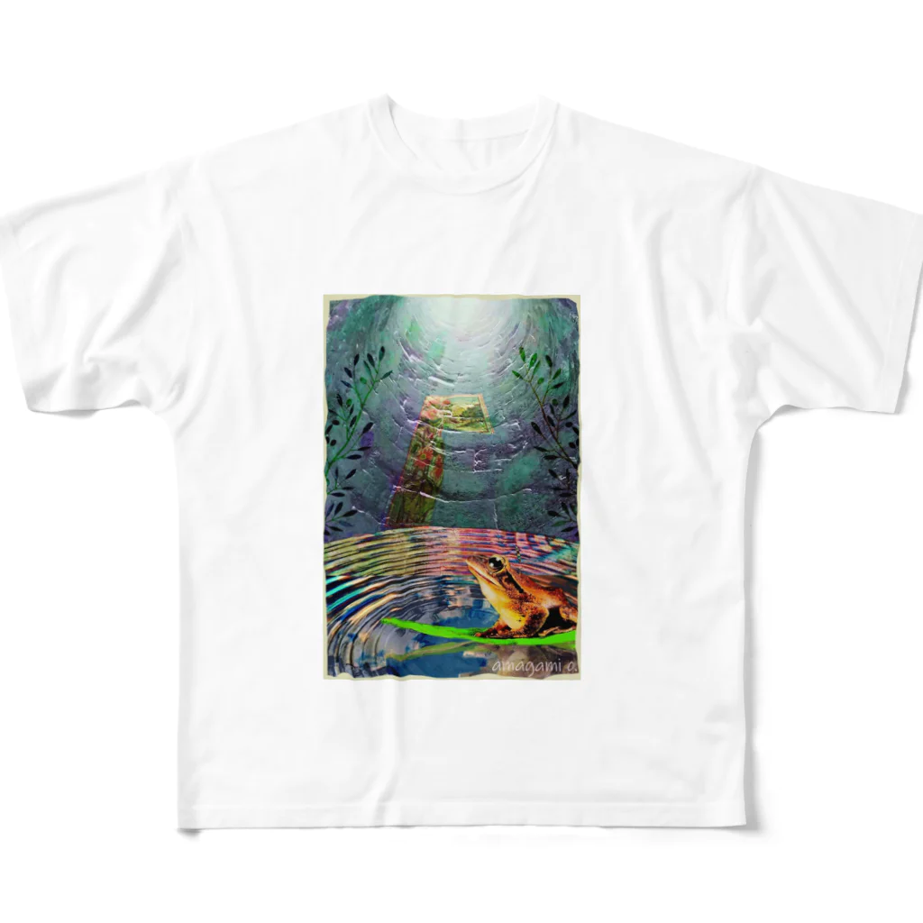 Laugh Rain LaboのFrog imagines the world. All-Over Print T-Shirt